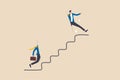 Shortcut for business success, stairway or step to career growth, get rich fast or strategy to achieve target concept, smart