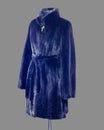 Shortened mink coat with belt and stand-up collar, for the catalog