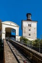 the shortest funicular in the world in downtown Zagreb connecting lower and upper town Royalty Free Stock Photo