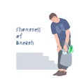 Shortness of breath, post-covid syndrome. Man with dyspnea, difficulty breathing after coronavirus, vector illustration