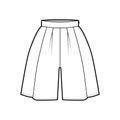 Shorts skirt culotte technical fashion illustration with mini length, oversize silhouette, thick waistband, side zipper Royalty Free Stock Photo