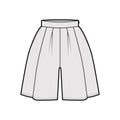 Shorts skirt culotte technical fashion illustration with mini length, oversize silhouette, thick waistband, side zipper Royalty Free Stock Photo