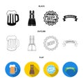 Shorts with suspenders, a glass of beer, a sign, an emblem. Oktoberfest set collection icons in black,flat,outline style