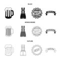 Shorts with suspenders, a glass of beer, a sign, an emblem. Oktoberfest set collection icons in black,monochrome,outline Royalty Free Stock Photo