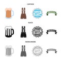 Shorts with suspenders, a glass of beer, a sign, an emblem. Oktoberfest set collection icons in cartoon,black,monochrome