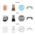 Shorts with suspenders, a glass of beer, a sign, an emblem. Oktoberfest set collection icons in cartoon,black,outline