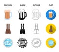 Shorts with suspenders, a glass of beer, a sign, an emblem. Oktoberfest set collection icons in cartoon,black,outline