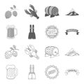 Shorts with suspenders, a glass of beer, a sign, an emblem. Oktoberfest set collection icons in outline,monochrome style Royalty Free Stock Photo