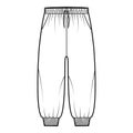 Shorts Sweatpants technical fashion illustration with elastic cuffs, low waist, rise, drawstrings, calf length training Royalty Free Stock Photo