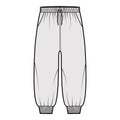 Shorts Sweatpants technical fashion illustration with elastic cuffs, low waist, rise, drawstrings, calf length training Royalty Free Stock Photo