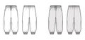 Shorts Sweatpants technical fashion illustration with elastic cuffs, low waist, rise, drawstrings, calf length training Royalty Free Stock Photo