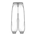 Shorts Sweatpants technical fashion illustration with elastic cuffs, low waist, rise, drawstrings, midi ankle length Royalty Free Stock Photo