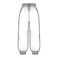 Shorts Sweatpants technical fashion illustration with elastic cuffs, normal waist, high rise, drawstrings, midi length Royalty Free Stock Photo