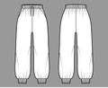 Shorts Sweatpants technical fashion illustration with elastic cuffs, normal waist, high rise, drawstrings, midi length Royalty Free Stock Photo