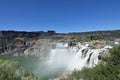 Shoshone Falls Twin Falls Idaho Snake River mist grassy foreground masthead text area wide angle horizontal Royalty Free Stock Photo