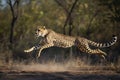 shot of adult cheetah running at top speed with all legs in the air in Kruger Park South Africa Royalty Free Stock Photo