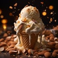 shot of Almond Ice Cream, highlighting the creamy and nutty goodness in a cinematic frame by AI generated