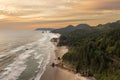 Aerial Drone View of the Oregon Coast Near Cannon Beach at Sunset.