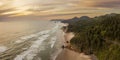 Aerial Drone View of the Oregon Coast Near Cannon Beach at Sunset.