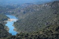 Shot of Ardeche Gorges with forested canyons and a mountain river