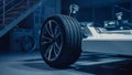 Shot of Automobile Concept: Authentic Electric Car Platform Chassis. Hybrid Frame Include: Wheels, Royalty Free Stock Photo
