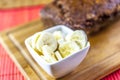 Shot of banana bread with bananas slices Royalty Free Stock Photo