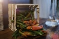 Shot of a basket filled with hot peppers in different variations Royalty Free Stock Photo