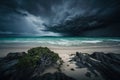 Shot by the beach with dark heavy clouds announcing cyclone coming.