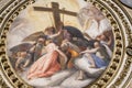 Shot of a beautiful fresco on the ceiling of the Church of the Gesu in Rome, Italy