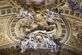 Shot of beautiful frescos on the ceiling of the Church of the Gesu in Rome, Italy