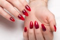 Shot beautiful manicure with gradient on female fingers. Nails design. Close-up Royalty Free Stock Photo