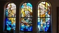 Shot of the beautiful window art in a religious Christian or catholic chapel