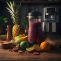 A shot of a blender with ingredients for a tropical smoot one generative AI