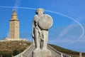 Shot of the Breogan statue and Hercules lighthouse in Spain