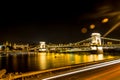 SzÃÂ©chenyi Chain Bridge, Budapest night traffic Royalty Free Stock Photo