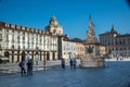 Shot of buildings and statue in Piazza Castello, Turin, Italy Royalty Free Stock Photo