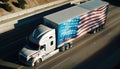 American truck pulling load on a freeway. Generative ai illustration Royalty Free Stock Photo