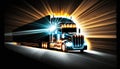 American truck pulling load on a freeway. Generative ai illustration Royalty Free Stock Photo