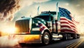 American truck pulling load on a freeway. Generative ai illustration Royalty Free Stock Photo