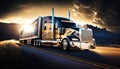 American truck pulling load on a freeway. Generative ai illustration Royalty Free Stock Photo