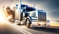 American truck pulling load on a freeway. Generative ai illustration Royalty Free Stock Photo