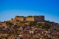 Shot of the castle of Molyvos in Lesvos, Greece under the blue sky Royalty Free Stock Photo