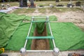 Shot of cemetery and tombstone for funeral burial from Covid 19 pandemic outbreak