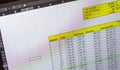 Shot of an dark mode excel sheet on computer screen showing bank loan amortization table. Banking Royalty Free Stock Photo