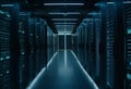 Shot of Data Center With Multiple Rows of Fully Operational Server Racks. Modern Telecommunications, Cloud Computing, Artificial Royalty Free Stock Photo