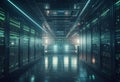 Shot of Data Center With Multiple Rows of Fully Operational Server Racks. Modern Telecommunications, Cloud Computing, Artificial Royalty Free Stock Photo