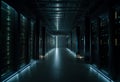 Shot of Data Center With Multiple Rows of Fully Operational Server Racks. Modern Telecommunications, Cloud Computing, Artificial Royalty Free Stock Photo