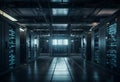 Shot of Data Center With Multiple Rows of Fully Operational Server Racks. Modern Telecommunications, Cloud Computing, Artificial Royalty Free Stock Photo