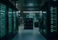 Shot of Data Center With Multiple Rows of Fully Operational Server Racks. Modern Telecommunications, Cloud Computing, Artificial Royalty Free Stock Photo