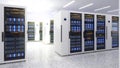 Shot of Data Center With Multiple Rows of Fully Operational Server Racks. Modern Telecommunications,Data center cooling,server Royalty Free Stock Photo